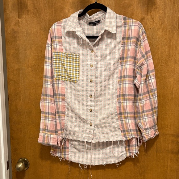 Papermoon Tops - 243. Papermoon Pink and Yellow Plaid Button Down Shirt